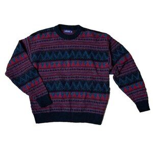 Vtg Carmel Collection Sweater Wool Blend Black Red Holiday Shirt Long Sleeve XL